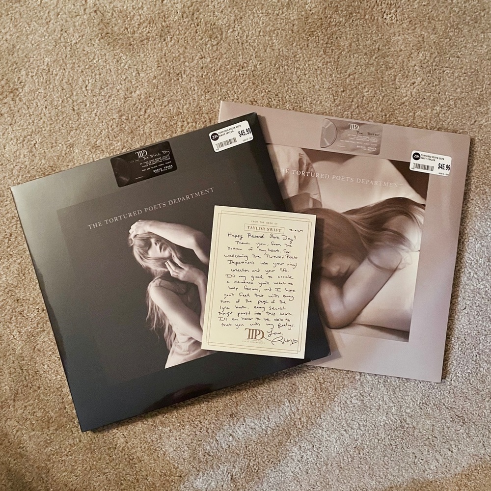 Taylor Swift Tortured Poets Department Bolter + Black Dog vinyl with RSD note!